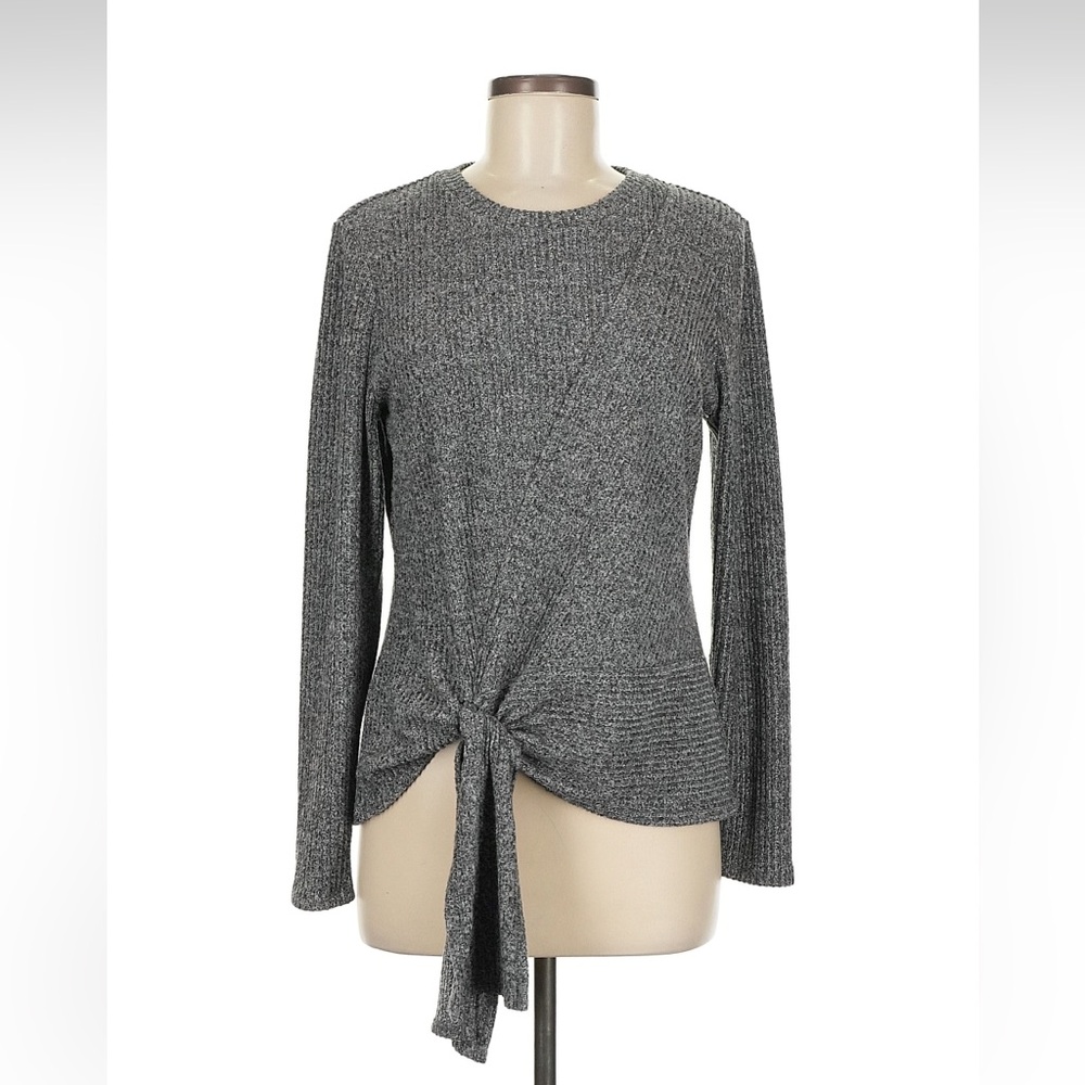 NIC+ZOE Charcoal Tie-Front Long Sleeve Top Size M